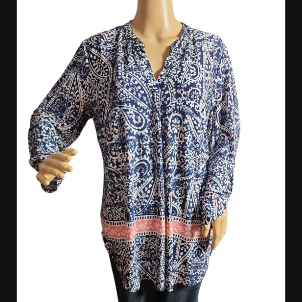 Est.1946 (Cato) Paisley Print Women's Top - Blue and Pink Size Large